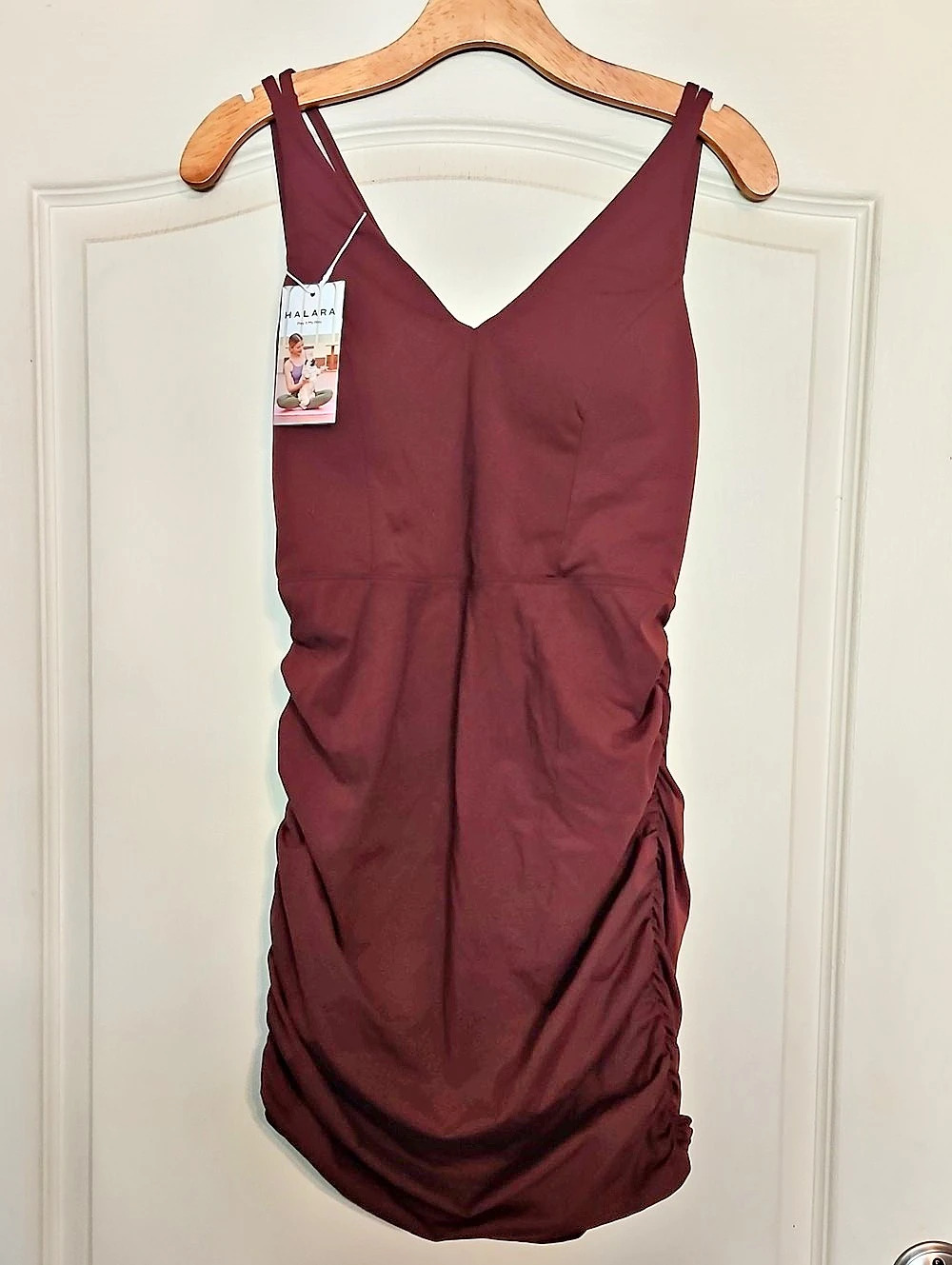 Halara Ruched Mini Dress in Burgundy Large NWT